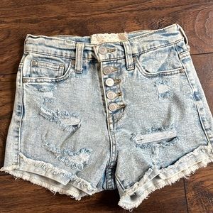 Altar’d state highrise button up distressed denim shorts